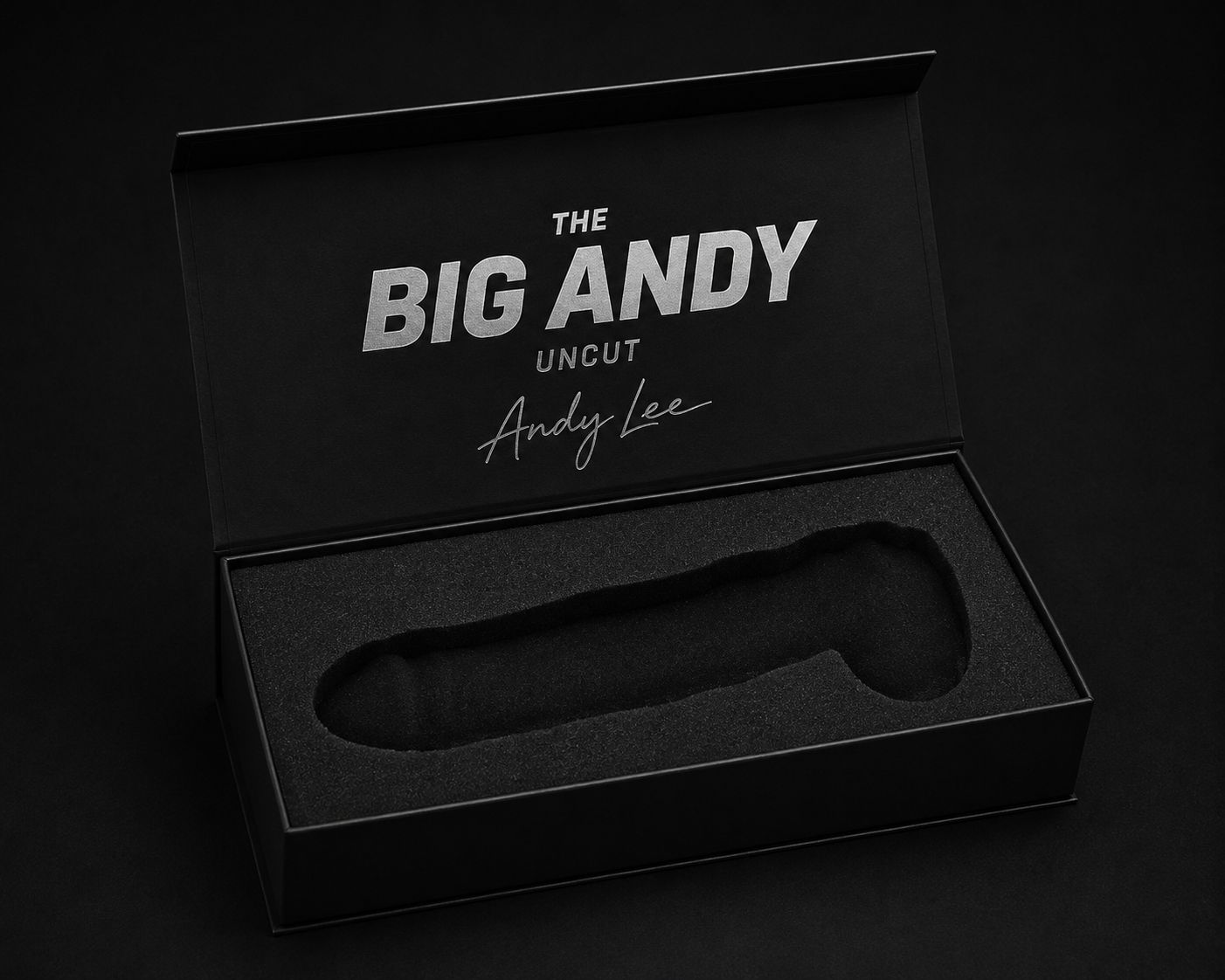 The Big Andy presentation box, open, showing the empty foam insert.