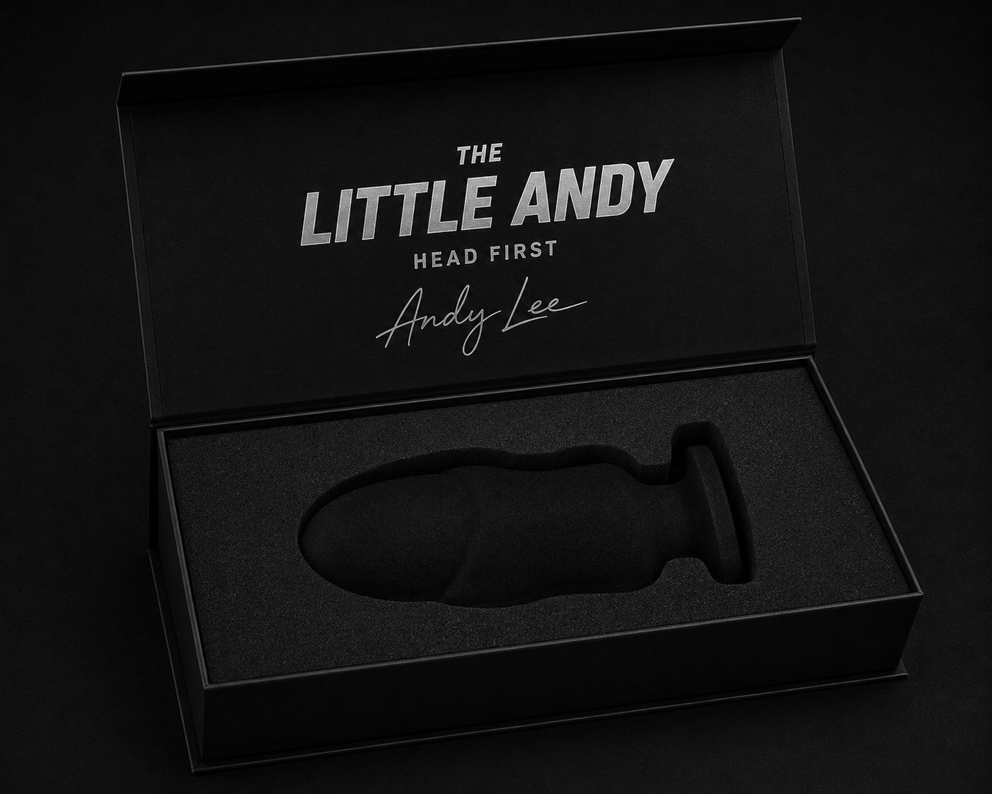 The Little Andy presentation box, open, showing the empty foam insert.